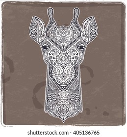 Vector giraffe with ethnic and tribal ornaments