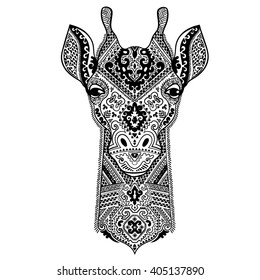 Vector giraffe with ethnic and tribal ornaments