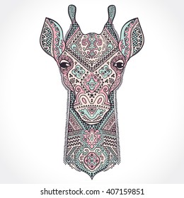 Vector giraffe with ethnic and tribal ornaments