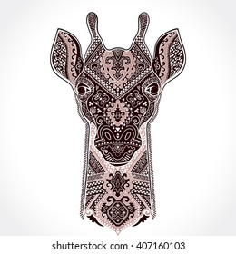 Vector giraffe with ethnic and tribal ornaments