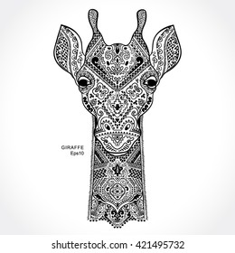 Vector giraffe with ethnic and tribal ornaments