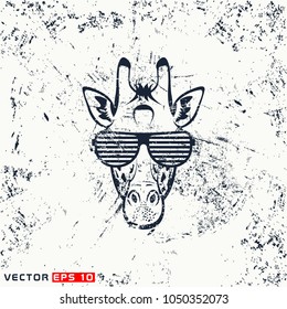 Vector giraffe head, hipster face on grunge background