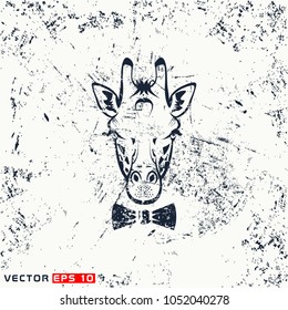Vector giraffe head, hipster face  on grunge background