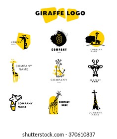 Vector giraffe logo illustration. Wild animal. Giraffe icon collection, good for park, shelter, reserve, pet shop, touristic, safari traveling company, cosmetic brand, kid toys store, sunglasses shop.