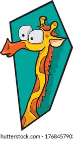 Vector giraffe on a blue background. A giraffe enclosed in a frame.