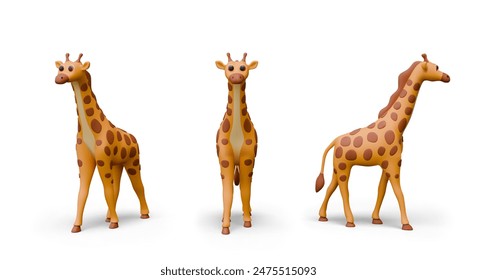 Vector giraffe in realistic style, view from different sides. Wild herbivore