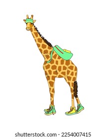 Vector giraffe standing isolated
Cute smiling vector illustration. A fashionable, cool giraffe in sneakers and a cap
