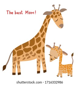 Vector of giraffes.Mother and baby.Mother`s day card