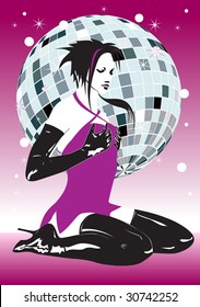 Vector. The girl against a "disco-sphere"