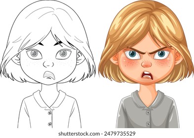 Vector of a girl with an angry face