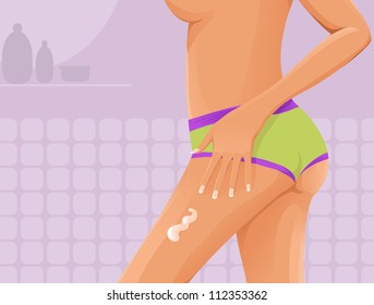 Vector girl applying lotion to her leg