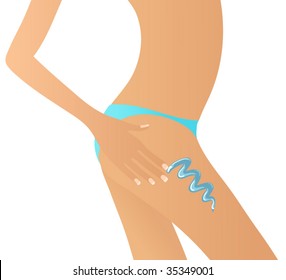 Vector girl applying lotion to her hips