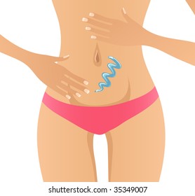 Vector girl applying lotion to her belly