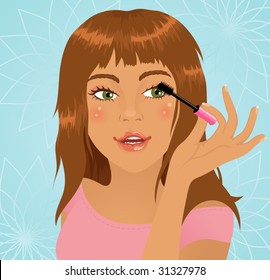 Vector girl applying mascara