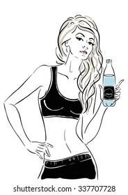 Vector girl with aqua in white background