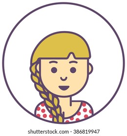 Vector girl avatar. Pretty girl with long braid icon. Blonde girl avatar.