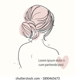 Vector girl from the back in one line. Vector logo and branding for beauty salons and hair salon