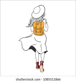 Vector girl with backpack