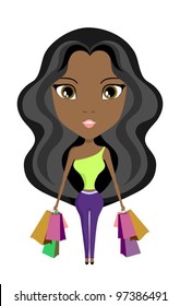 vector girl with bags