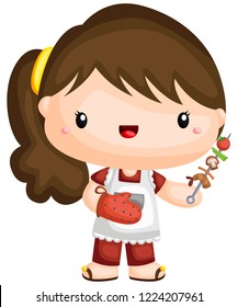 a vector of a girl with a barbeque stick