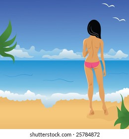 Vector girl in bikini on the beach