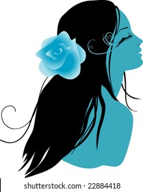 vector girl with blue rose