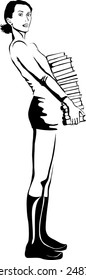 vector girl with books