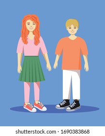Vector girl and boy portrait. Can be used as print, postcard, invitation, greeting card, packaging design, poster, magazine illustration, design element stickers and so on.