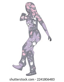 Chica vectorial en el estilo de pincel y líneas