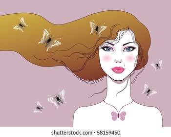 vector girl with butterflies