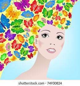Vector girl with  butterfly