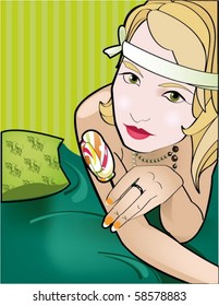 vector girl with candy