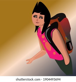 Vector de una niña que lleva una mochila para acampar