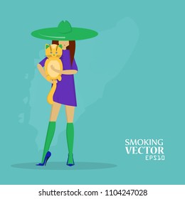 Vector girl and cat flat style.