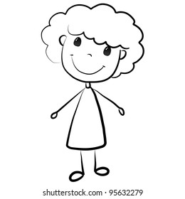 vector girl, childish drawing, contour