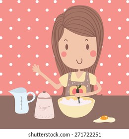 vector of a girl cooking