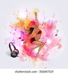 Vector girl dancing, abstract.