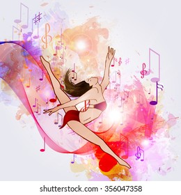 Vector girl dancing, abstract.