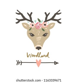 Vector girl deer face, isolated on white background
