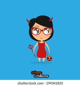 Vector Girl With Devil Halloween Costume Isolated