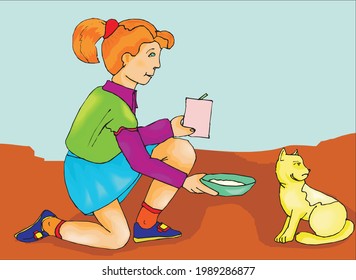 vector de niña con perro
