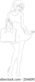 Vector of girl in dress with bag