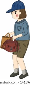 Vector Of The Girl Dress Up With Boyish Style Carry The Bag