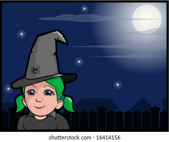 vector of girl dressed as witch