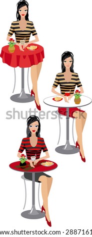 Vector. 	The girl is drinking tea or coffee