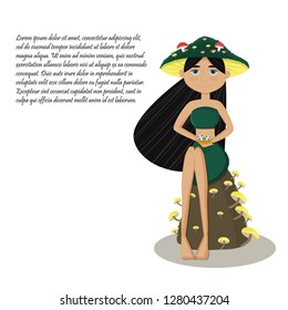 Vector girl. Earth day symbol. Nature conservation. Place for text. Green color. For web, posters, banners, children's books.