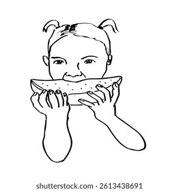 a vector of a girl eating watermelon