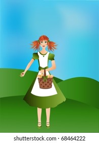 Vector girl with egg basket