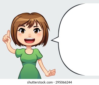 Vector girl explaining something with speech bubble
