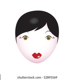 Vector girl face. Beautiful young lady with black hair and brown eyes.